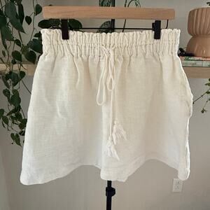 Apiece Apart Linen Blend Drawstring Skirt Cream 8 Summer Chic Resort Boho
